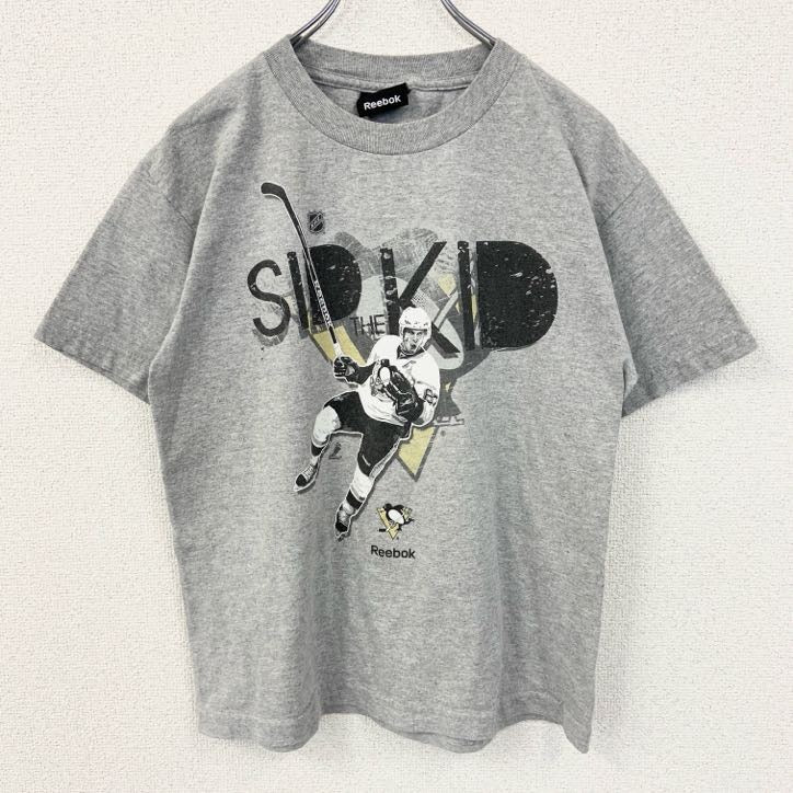 古着 used　Reebok リーボック　半袖プリントTシャツ　NHL　シドニークロスビー　ペンギンス　グレー　灰色　Lサイズ