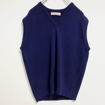 古着 used　80s　Barrie　Vネック無地ニットベスト　薄手セーター　ネイビー　紺　ヴィンテージ　vintage　レトロ