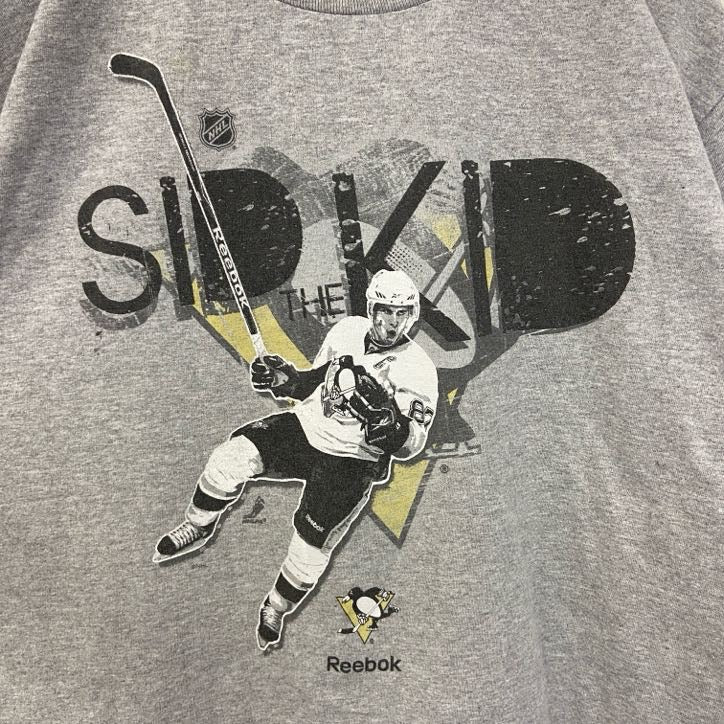 古着 used　Reebok リーボック　半袖プリントTシャツ　NHL　シドニークロスビー　ペンギンス　グレー　灰色　Lサイズ