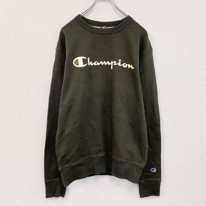champion　チャンピオン　スウェット/トレーナー　デカロゴ　ストリート　ワンポイント　クルーネック　現行　カーキ　Sサイズ