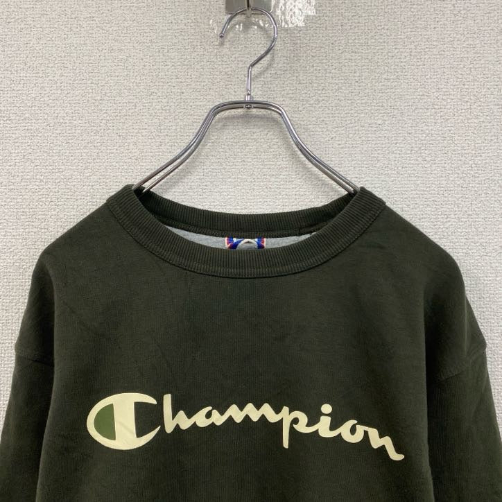 champion　チャンピオン　スウェット/トレーナー　デカロゴ　ストリート　ワンポイント　クルーネック　現行　カーキ　Sサイズ
