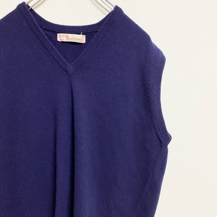 古着 used　80s　Barrie　Vネック無地ニットベスト　薄手セーター　ネイビー　紺　ヴィンテージ　vintage　レトロ
