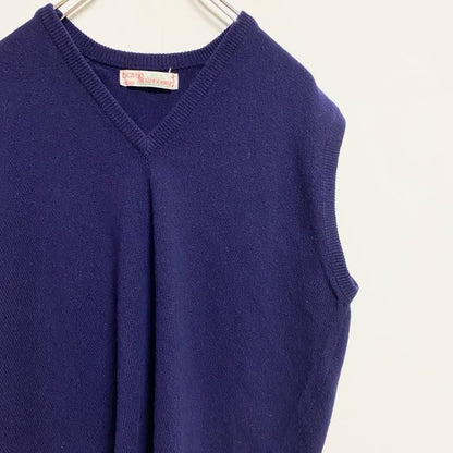 古着 used　80s　Barrie　Vネック無地ニットベスト　薄手セーター　ネイビー　紺　ヴィンテージ　vintage　レトロ
