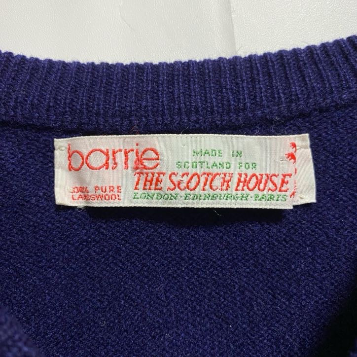 古着 used　80s　Barrie　Vネック無地ニットベスト　薄手セーター　ネイビー　紺　ヴィンテージ　vintage　レトロ