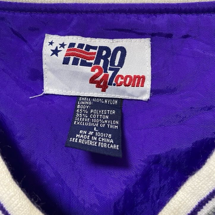 古着 used　HERO247.com　長袖刺繍ナイロンプルオーバー　ウインドブレーカー　フットボール　紫　Lサイズ