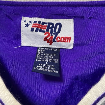 古着 used　HERO247.com　長袖刺繍ナイロンプルオーバー　ウインドブレーカー　フットボール　紫　Lサイズ