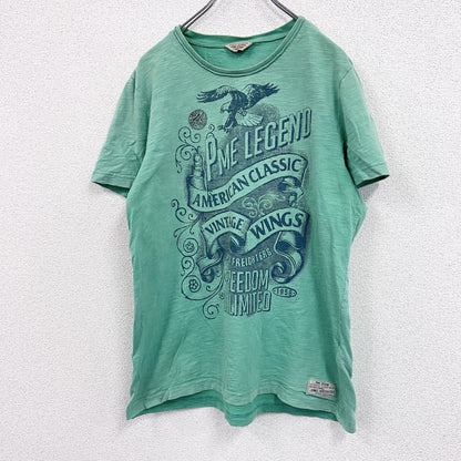 PME LEGEND　半袖プリントアニマルTシャツ　アーチプリント　英字プリント　鷹　三角タグ　緑　グリーン　Lサイズ