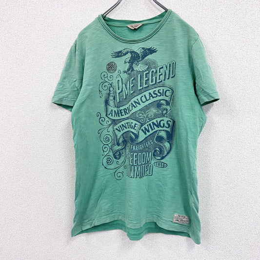 PME LEGEND　半袖プリントアニマルTシャツ　アーチプリント　英字プリント　鷹　三角タグ　緑　グリーン　Lサイズ