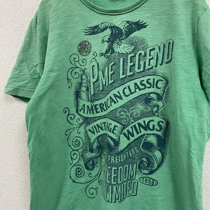 PME LEGEND　半袖プリントアニマルTシャツ　アーチプリント　英字プリント　鷹　三角タグ　緑　グリーン　Lサイズ