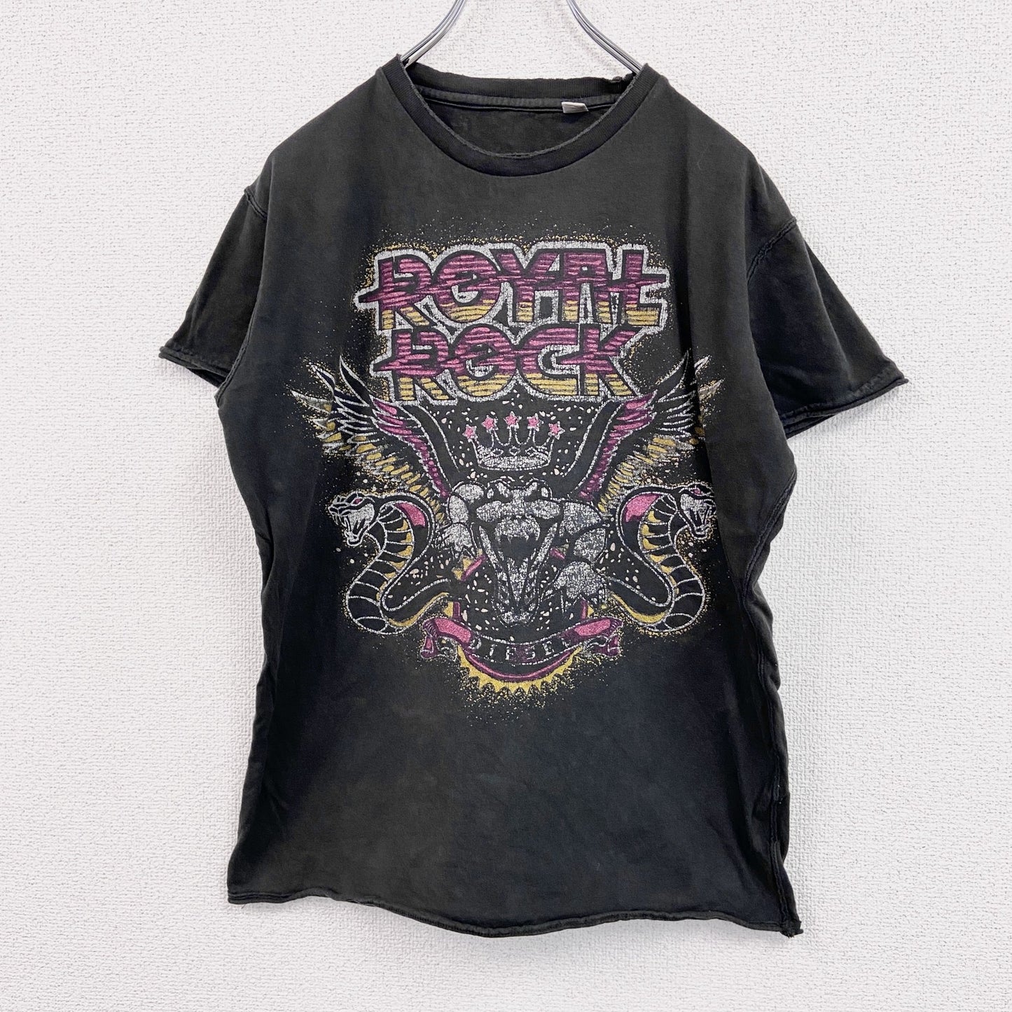 半袖プリントアニマルTシャツ　ROYAL ROCK　蛇　マルチカラー　黒　ブラック