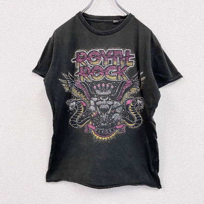 半袖プリントアニマルTシャツ　ROYAL ROCK　蛇　マルチカラー　黒　ブラック