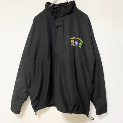 古着 used　Union Line　長袖ハーフジップナイロンプルオーバー　ウィンドブレーカー　ワンポイント刺繍　黒　XLサイズ