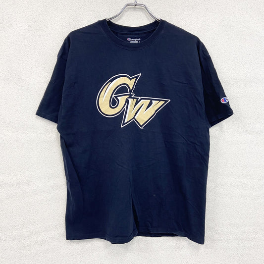 Champion　チャンピオン　半袖プリントTシャツ　デカロゴ　刺繍ロゴ　現行　紺　ネイビー　XLサイズ