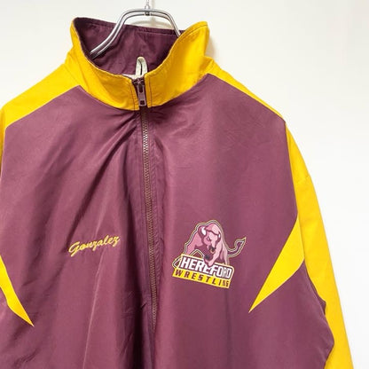 古着 used　22SPORTS　長袖ナイロンフルジップナイロンジャケット　レスリング　黄色　ワインレッド　Lサイズ