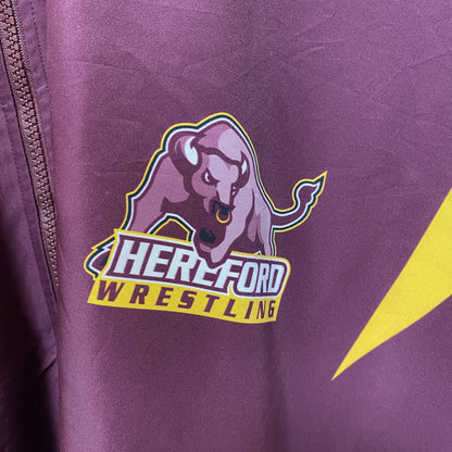 古着 used　22SPORTS　長袖ナイロンフルジップナイロンジャケット　レスリング　黄色　ワインレッド　Lサイズ