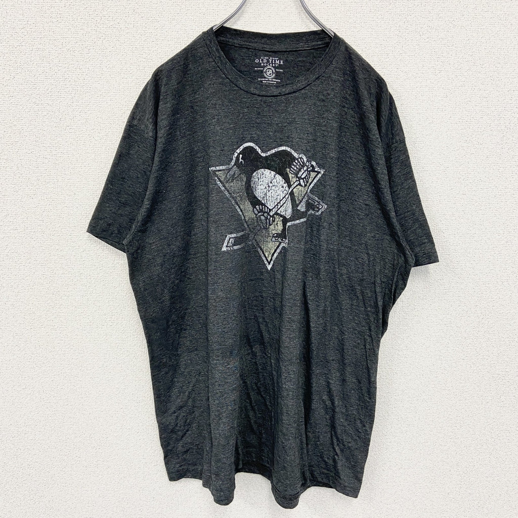 古着 used　OLD TIME　半袖ロゴプリントTシャツ　ピッツバーグ・ペンギンズ　ダークグレー　ビックシルエット　XXLサイズ