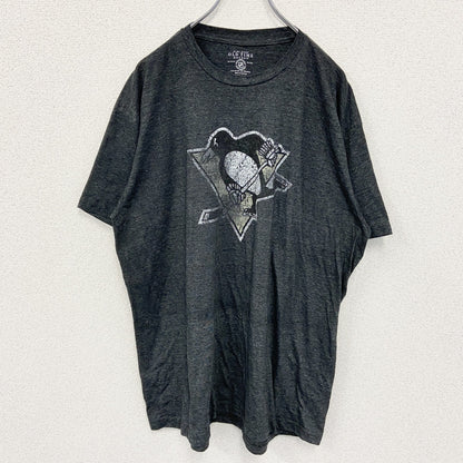 古着 used　OLD TIME　半袖ロゴプリントTシャツ　ピッツバーグ・ペンギンズ　ダークグレー　ビックシルエット　XXLサイズ