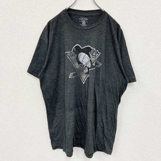 古着 used　OLD TIME　半袖ロゴプリントTシャツ　ピッツバーグ・ペンギンズ　ダークグレー　ビックシルエット　XXLサイズ