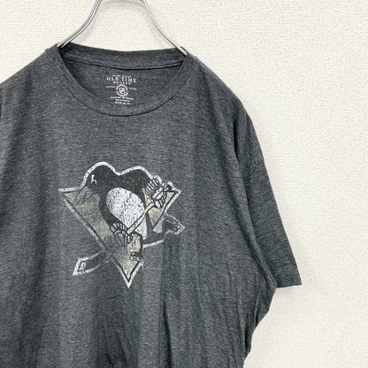 古着 used　OLD TIME　半袖ロゴプリントTシャツ　ピッツバーグ・ペンギンズ　ダークグレー　ビックシルエット　XXLサイズ
