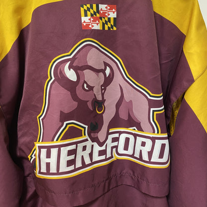 古着 used　22SPORTS　長袖ナイロンフルジップナイロンジャケット　レスリング　黄色　ワインレッド　Lサイズ