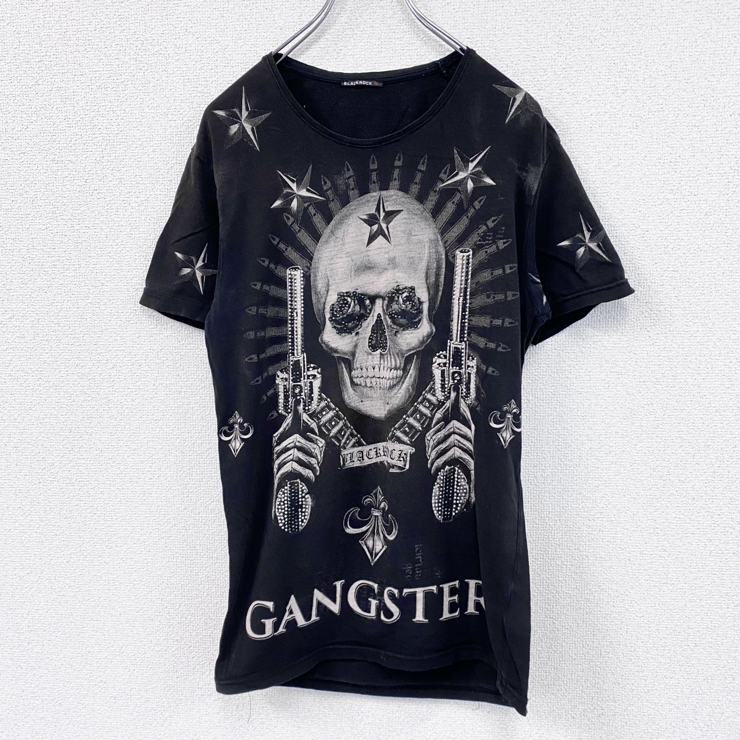 BLACK ROCK　ブラック ロック　半袖プリントTシャツ　ドクロ　ラインストーン　黒　ブラック　Sサイズ