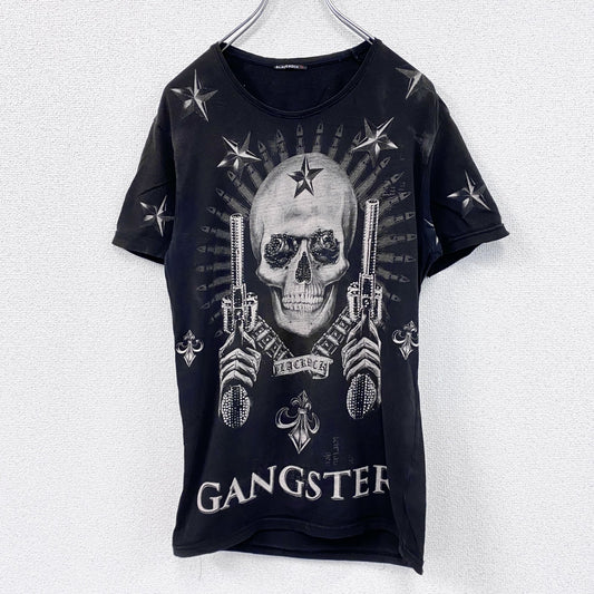 BLACK ROCK　ブラック ロック　半袖プリントTシャツ　ドクロ　ラインストーン　黒　ブラック　Sサイズ
