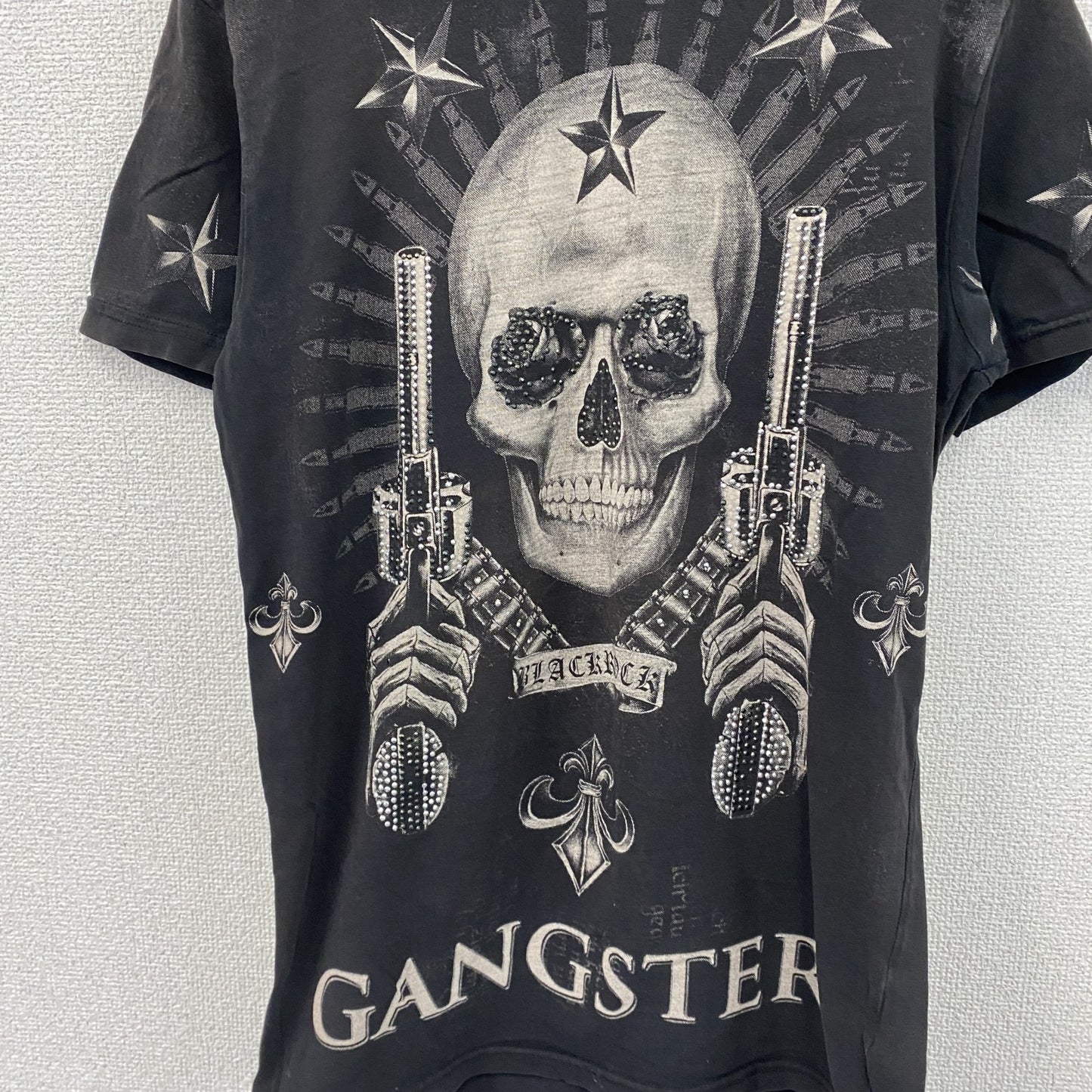 BLACK ROCK　ブラック ロック　半袖プリントTシャツ　ドクロ　ラインストーン　黒　ブラック　Sサイズ