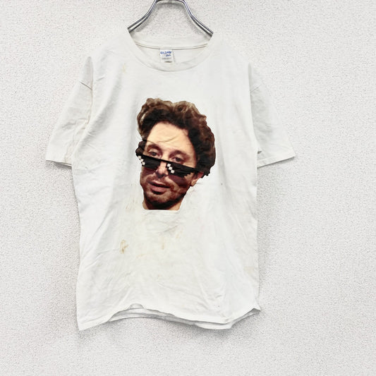 GILDAN　ギルダン　半袖プリントTシャツ　人物T　誰やねん　白　ホワイト　Mサイズ
