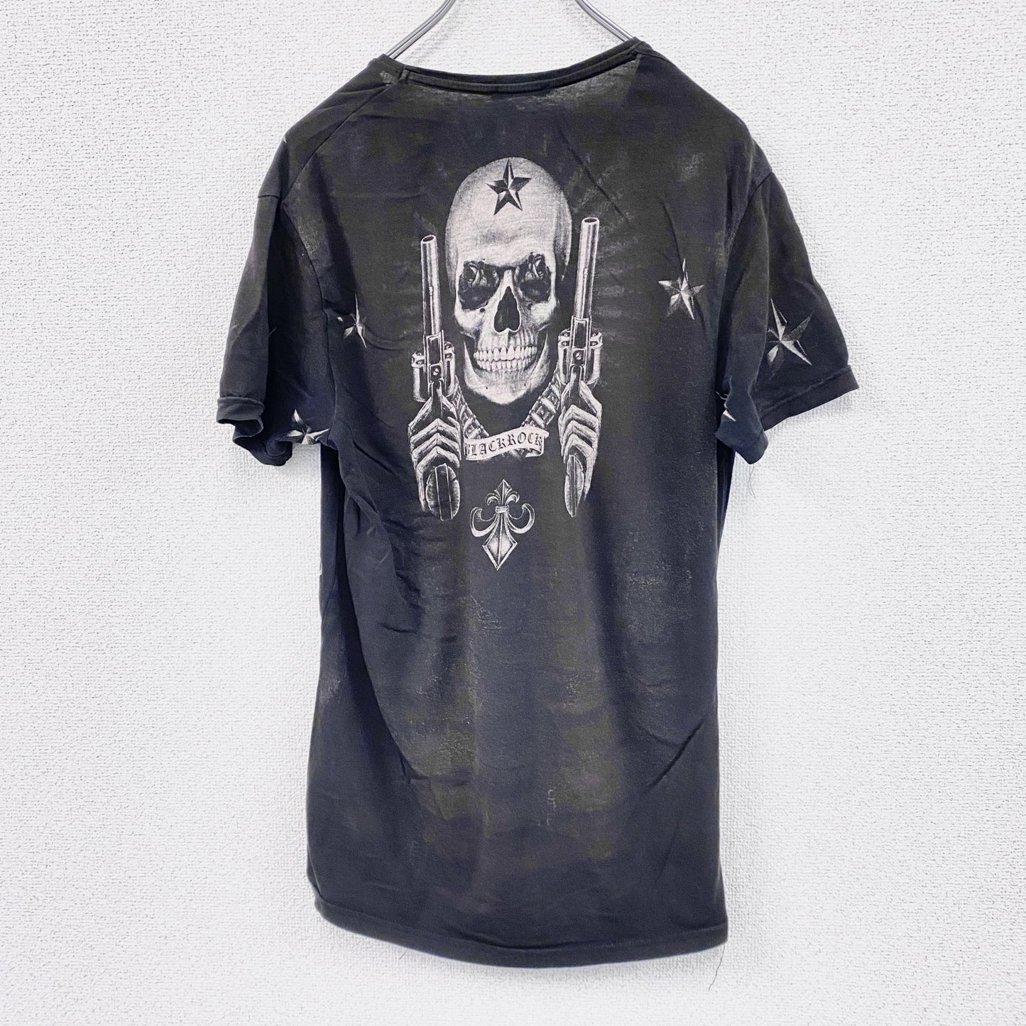 BLACK ROCK　ブラック ロック　半袖プリントTシャツ　ドクロ　ラインストーン　黒　ブラック　Sサイズ