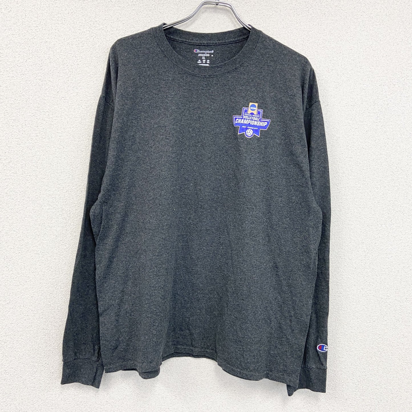 Champion　チャンピオン　NCAA　長袖プリントTシャツ　灰色　グレー　XLサイズ