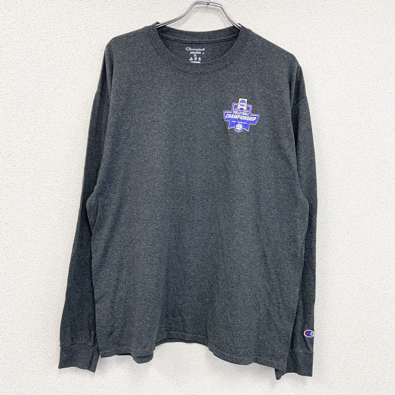 Champion　チャンピオン　NCAA　長袖プリントTシャツ　灰色　グレー　XLサイズ