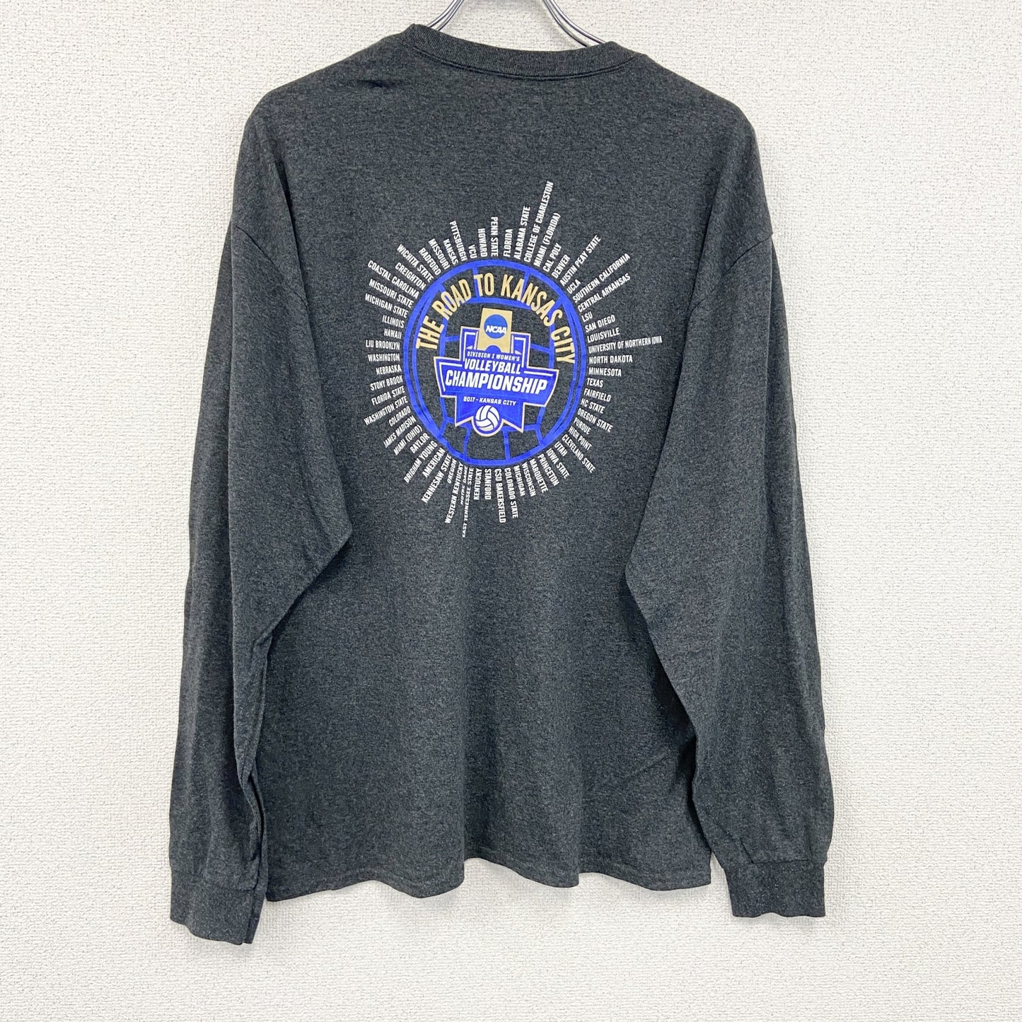 Champion　チャンピオン　NCAA　長袖プリントTシャツ　灰色　グレー　XLサイズ