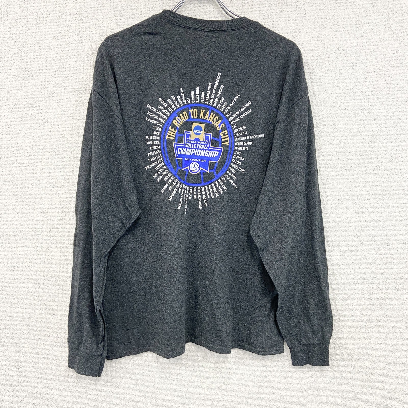 Champion　チャンピオン　NCAA　長袖プリントTシャツ　灰色　グレー　XLサイズ