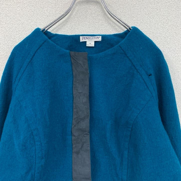 00s　PENDELTON　ペンドルトン　ノーカラーウールジャケット　比翼仕立て　青　ブルー　１Xサイズ