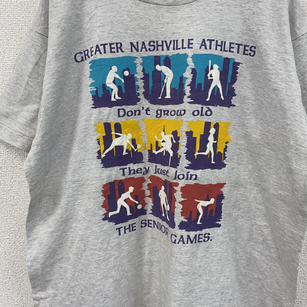 ～90s　半袖プリントTシャツ　シングルステッチ　ヴィンテージ　スポーツ　灰色　グレー