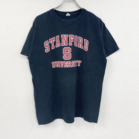 90s～　anvil　アンヴィルl　半袖Tシャツ　スタンフォード大学　カレッジロゴ　3連プリント　黒　ブラック　Lサイズ