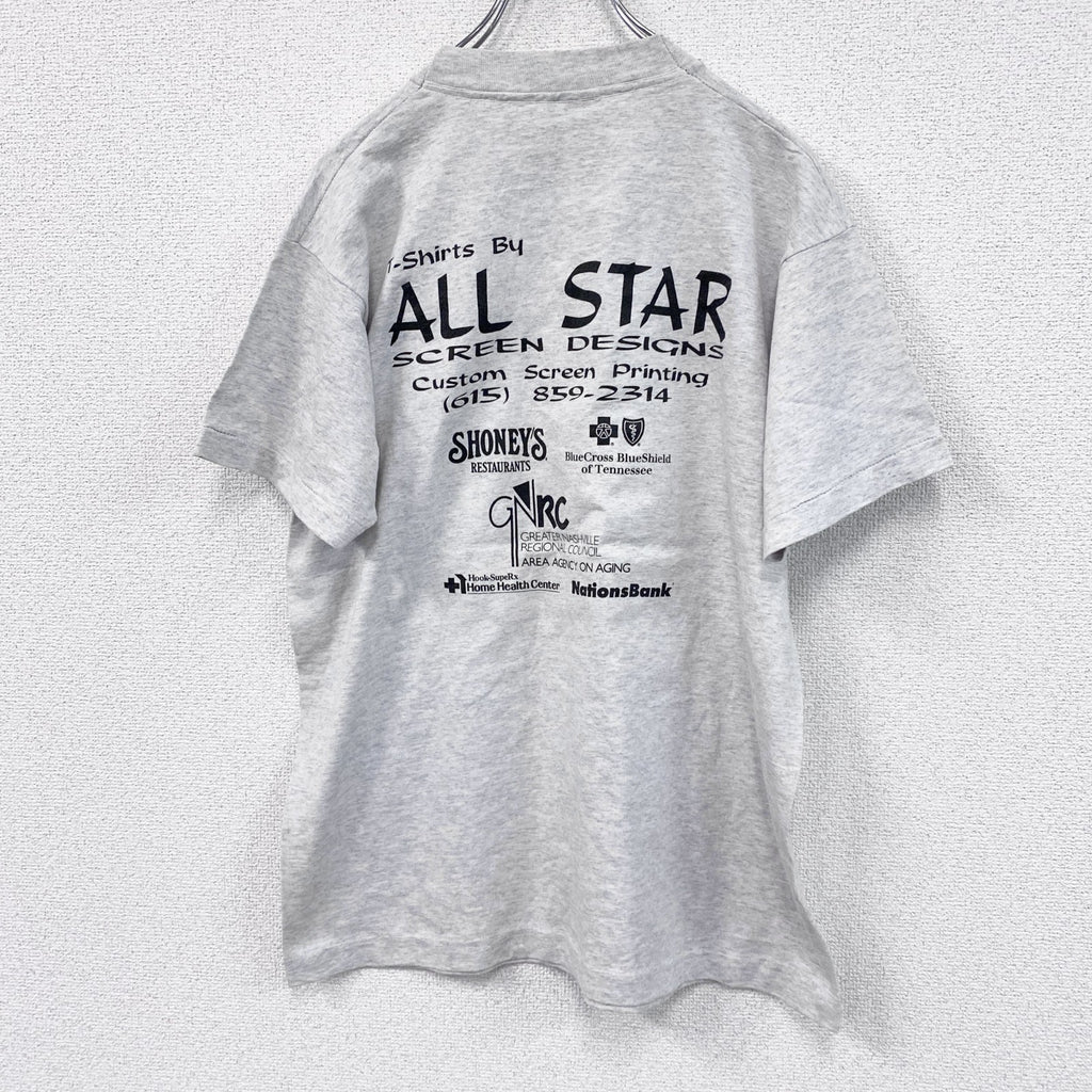 ～90s　半袖プリントTシャツ　シングルステッチ　ヴィンテージ　スポーツ　灰色　グレー