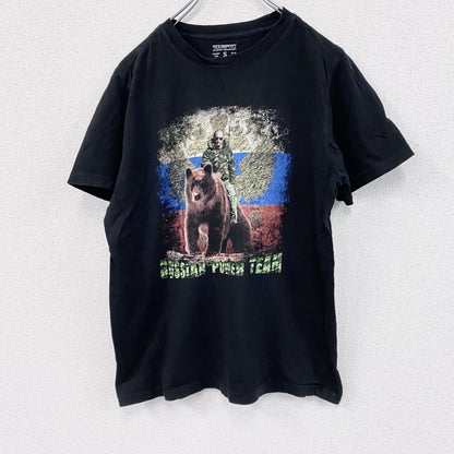 TEXIMPORT　半袖プリントTシャツ　熊　黒　ブラック　Sサイズ