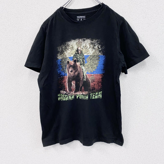 TEXIMPORT　半袖プリントTシャツ　熊　黒　ブラック　Sサイズ