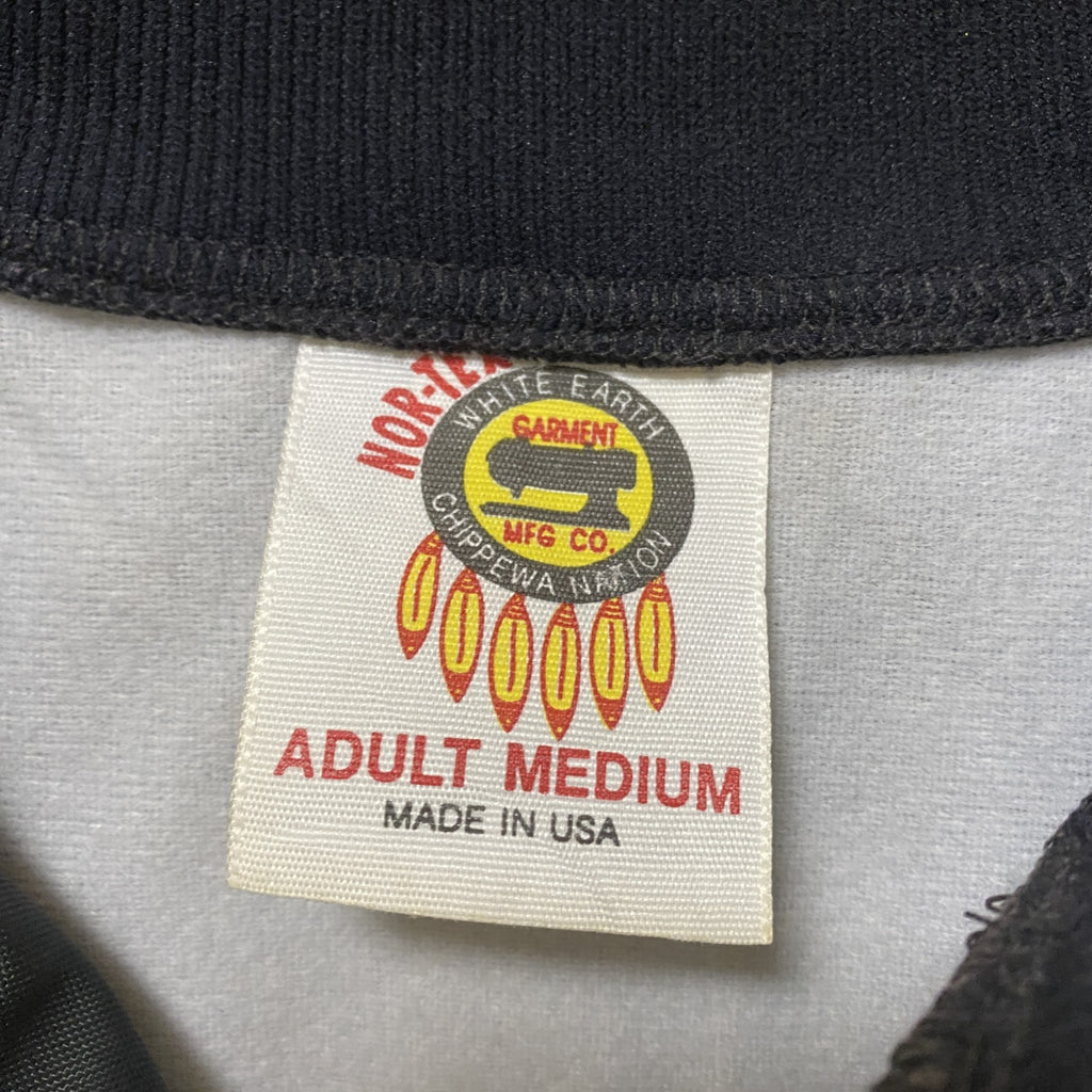 古着 used　USA製　長袖ハーフジップナイロンスタジャン　シャツカラー　リブライン　サッカー　黒　ヴィンテージ　Lサイズ