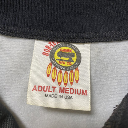 古着 used　USA製　長袖ハーフジップナイロンスタジャン　シャツカラー　リブライン　サッカー　黒　ヴィンテージ　Lサイズ