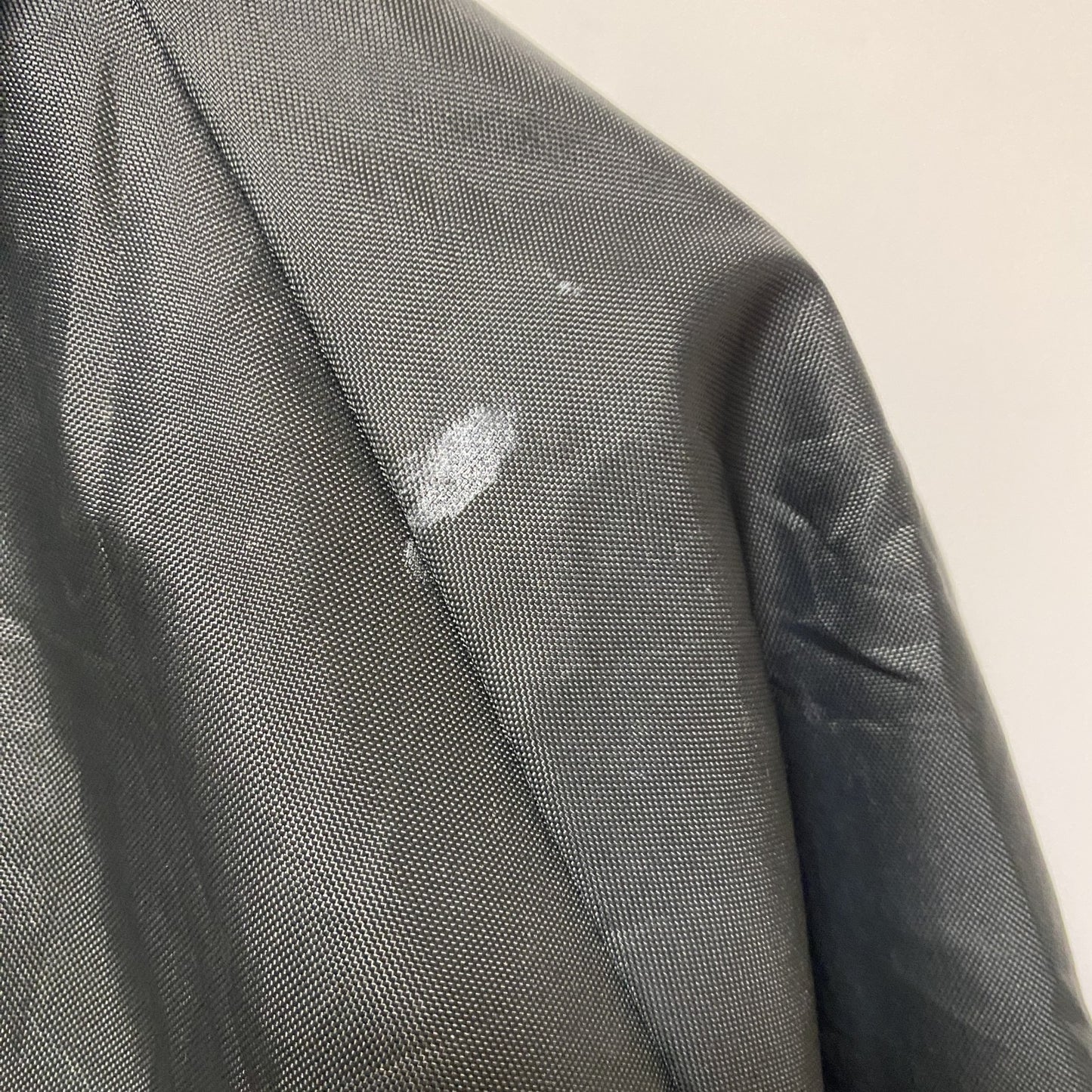 古着 used　USA製　長袖ハーフジップナイロンスタジャン　シャツカラー　リブライン　サッカー　黒　ヴィンテージ　Lサイズ