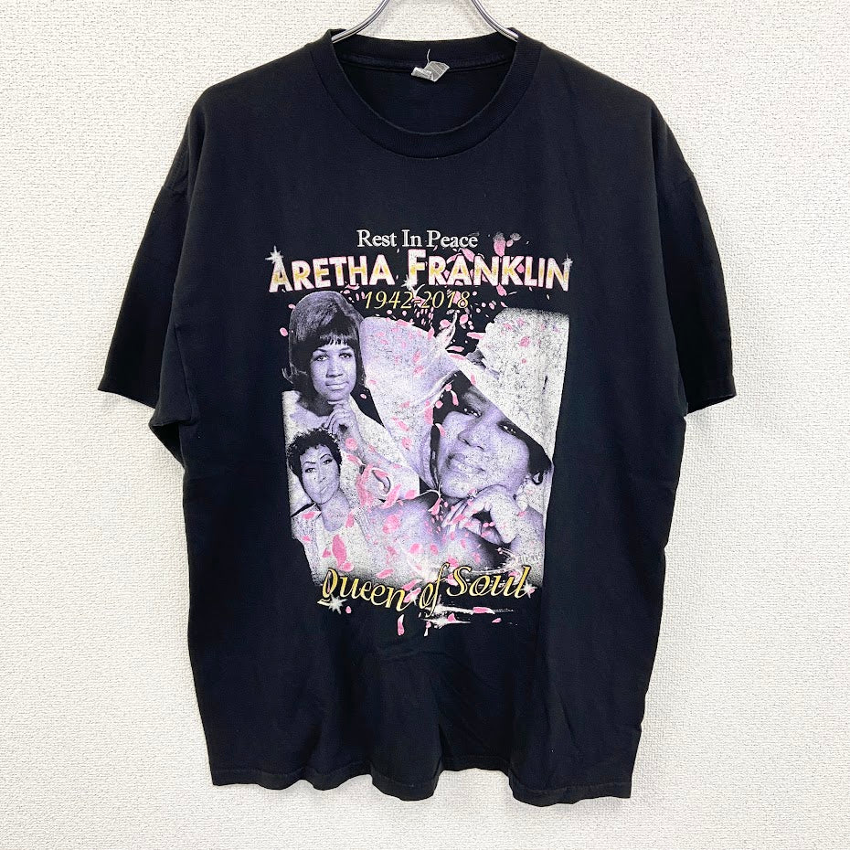 ALSTYLE　半袖バンドプリントTシャツ　クルーネック　アレサフランクリン　Y2K　レトロ　黒　XLサイズ