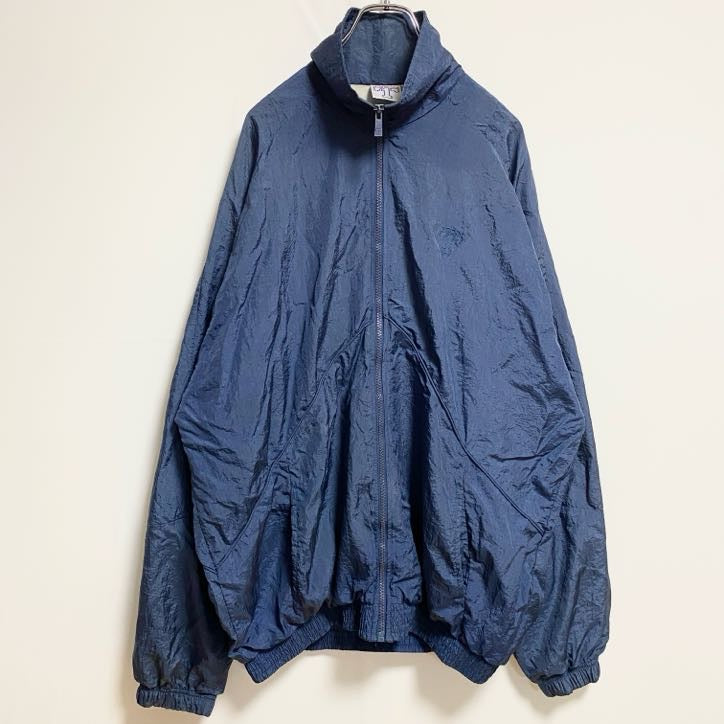 古着 used　TODD1　長袖無地ハイネックナイロンジャケット　ロゴ刺繍ブルゾン　ネイビー　秋冬服　ビッグシルエット　XLサイズ