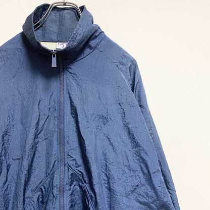 古着 used　TODD1　長袖無地ハイネックナイロンジャケット　ロゴ刺繍ブルゾン　ネイビー　秋冬服　ビッグシルエット　XLサイズ
