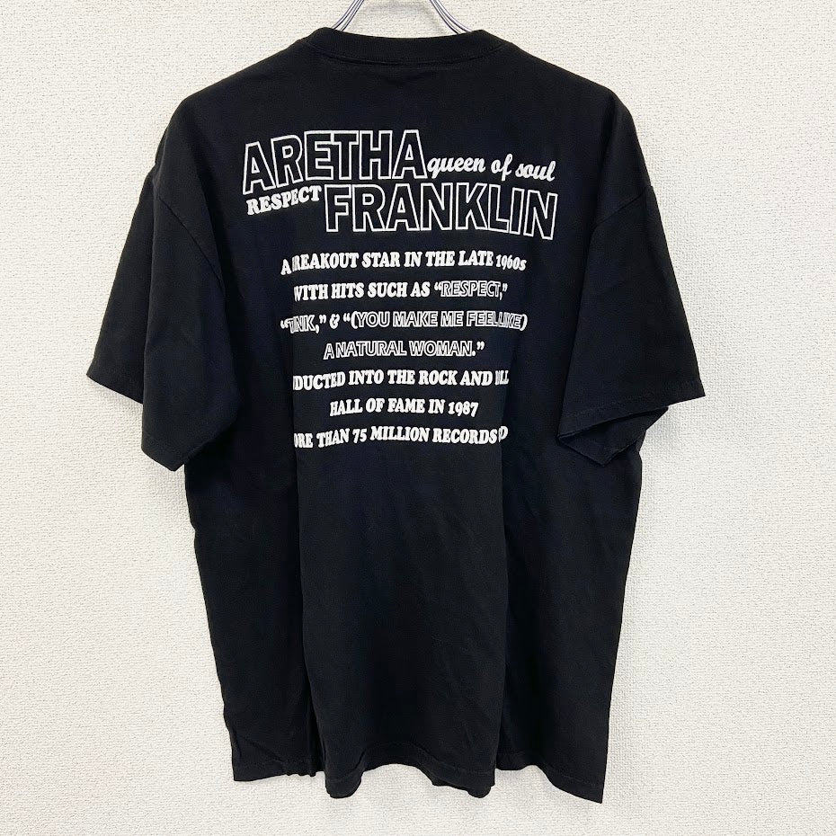 ALSTYLE　半袖バンドプリントTシャツ　クルーネック　アレサフランクリン　Y2K　レトロ　黒　XLサイズ