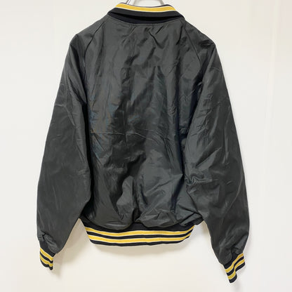 古着 used　USA製　長袖ハーフジップナイロンスタジャン　シャツカラー　リブライン　サッカー　黒　ヴィンテージ　Lサイズ