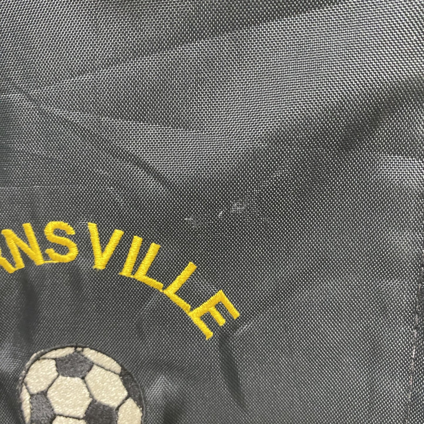 古着 used　USA製　長袖ハーフジップナイロンスタジャン　シャツカラー　リブライン　サッカー　黒　ヴィンテージ　Lサイズ