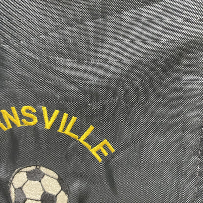 古着 used　USA製　長袖ハーフジップナイロンスタジャン　シャツカラー　リブライン　サッカー　黒　ヴィンテージ　Lサイズ