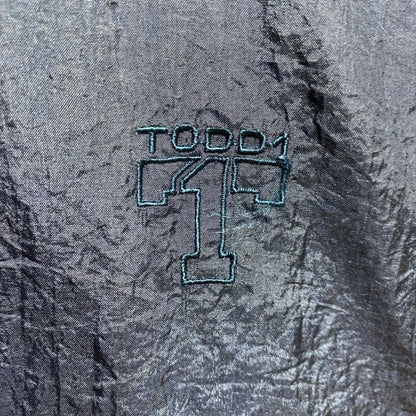 古着 used　TODD1　長袖無地ハイネックナイロンジャケット　ロゴ刺繍ブルゾン　ネイビー　秋冬服　ビッグシルエット　XLサイズ